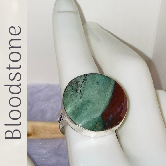 Bloodstone Gemstone Chunky Handmade Ring - Picture 1 of 6